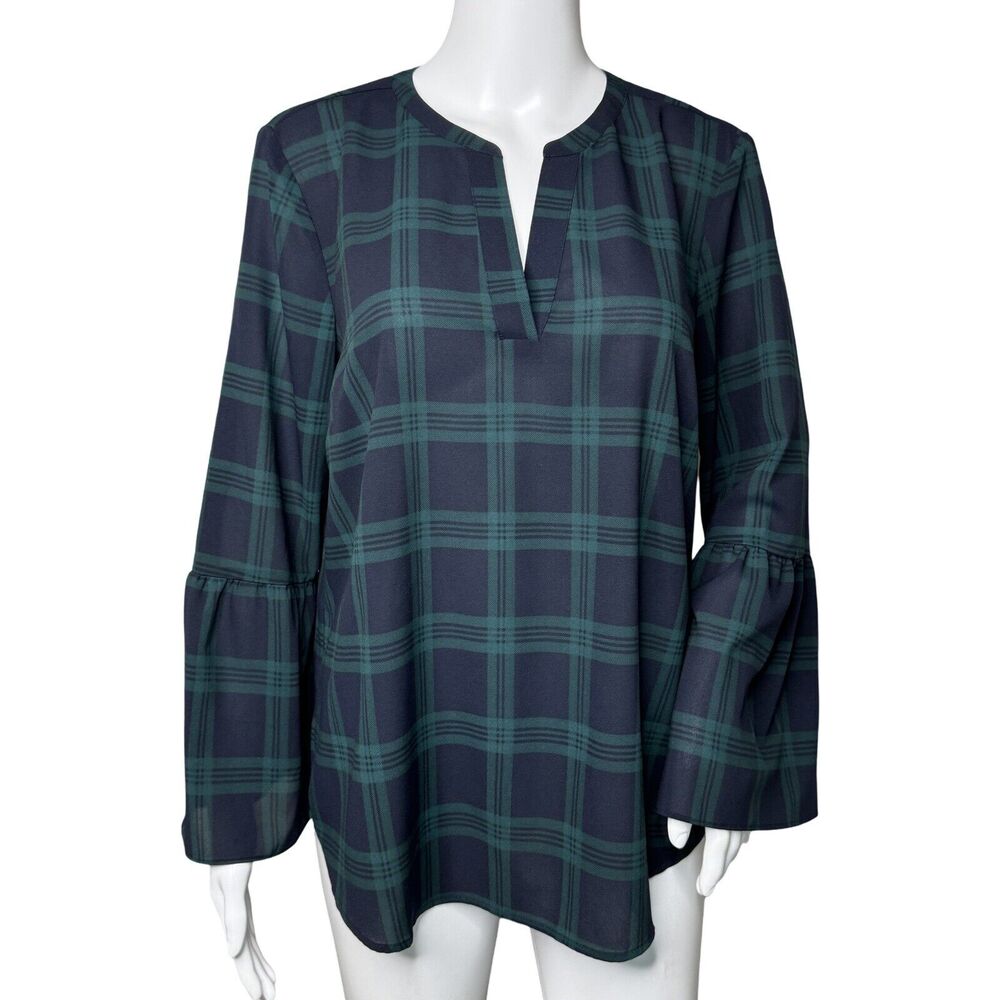 J Crew Shirt Womens Small Green Navy Blue Tartan Plaid Career Casual Versatile